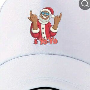 White Christmas cap with Santa and a catch phrase " yo-yo"